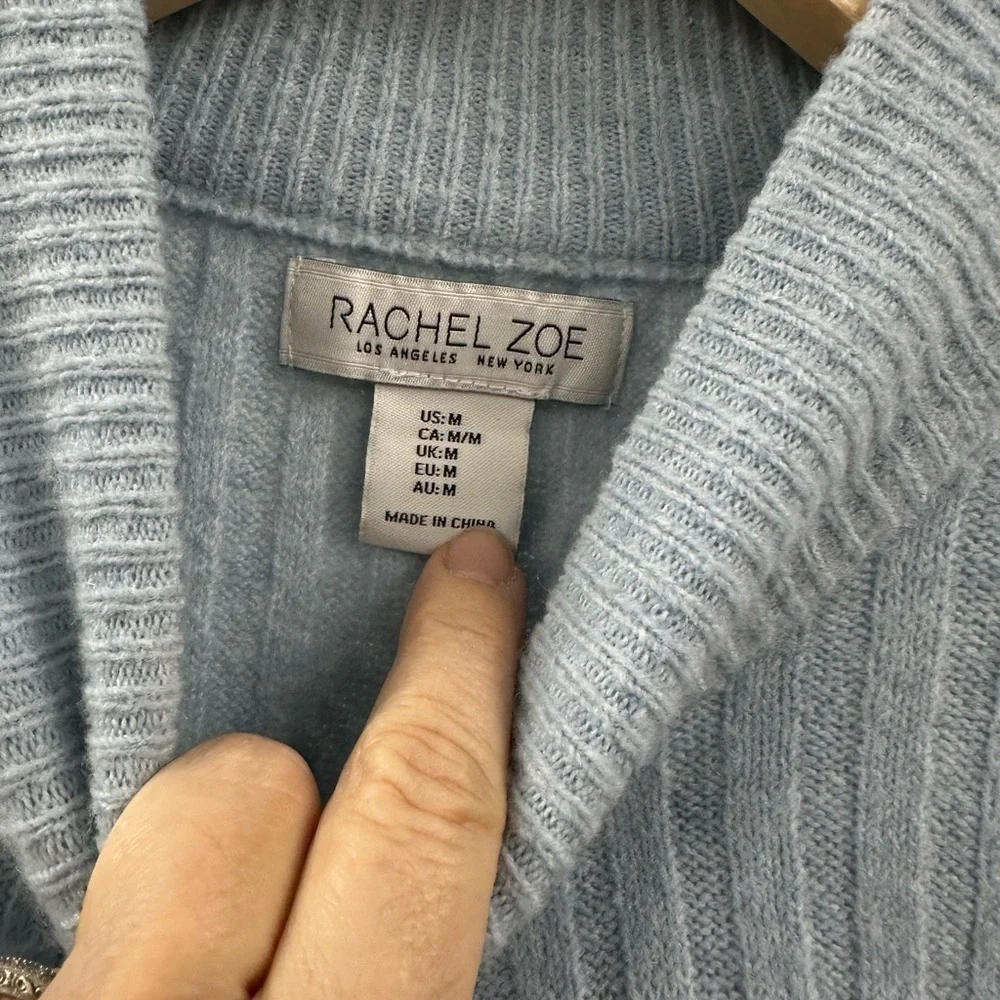 Rachel Zoe Mock Neck Ribbed Sleeveless Sweater – Light Blue (M)
